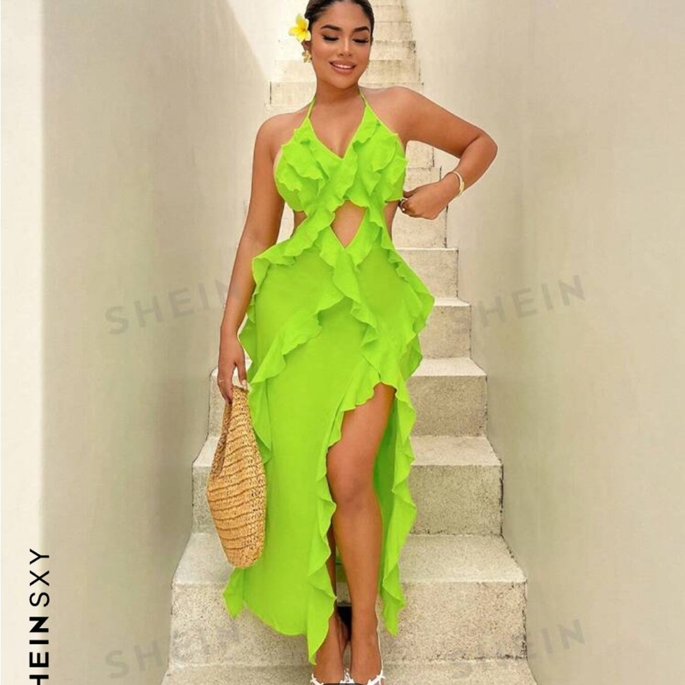 Lime green halter neck dress